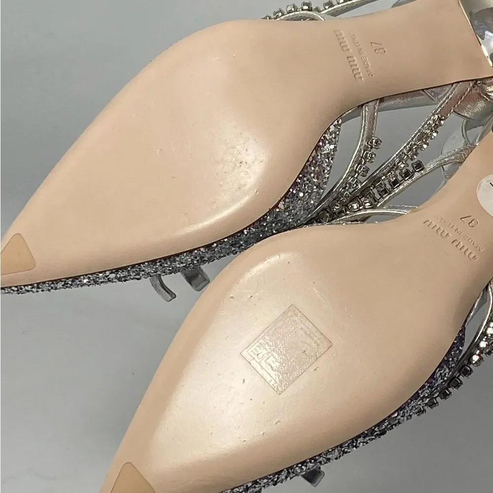 Miu Miu Jeweled Slingback Glitter Pumps size 37